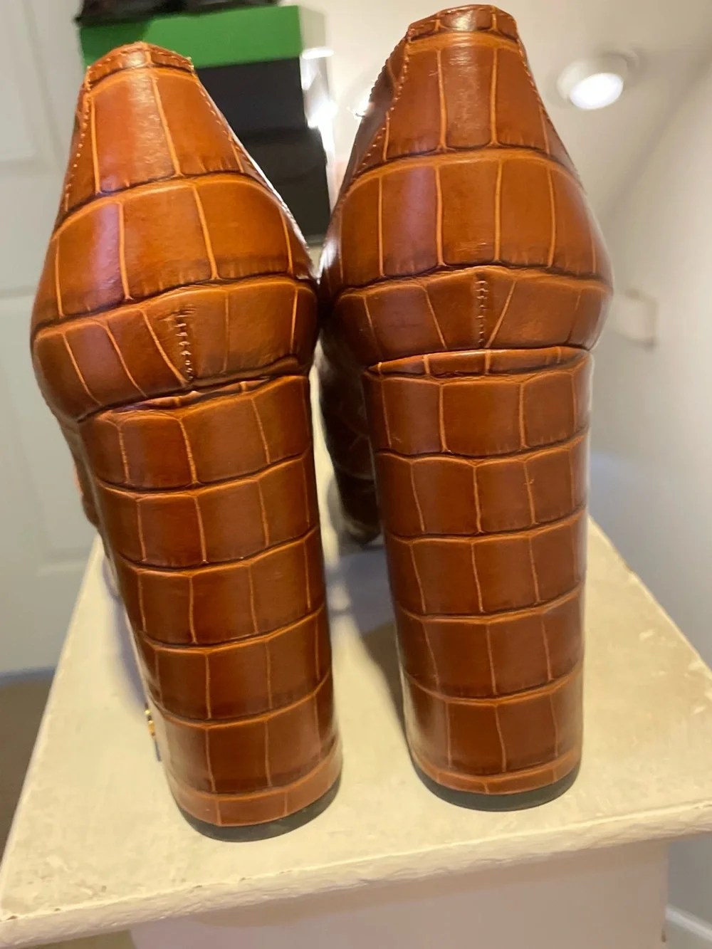 Sam Edelman Brown Croc-Embossed Leather Platform Size 10